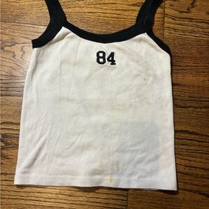 Brandy Melville Thick Material Cream /Off-white Tank Top “84” Print Black Trim